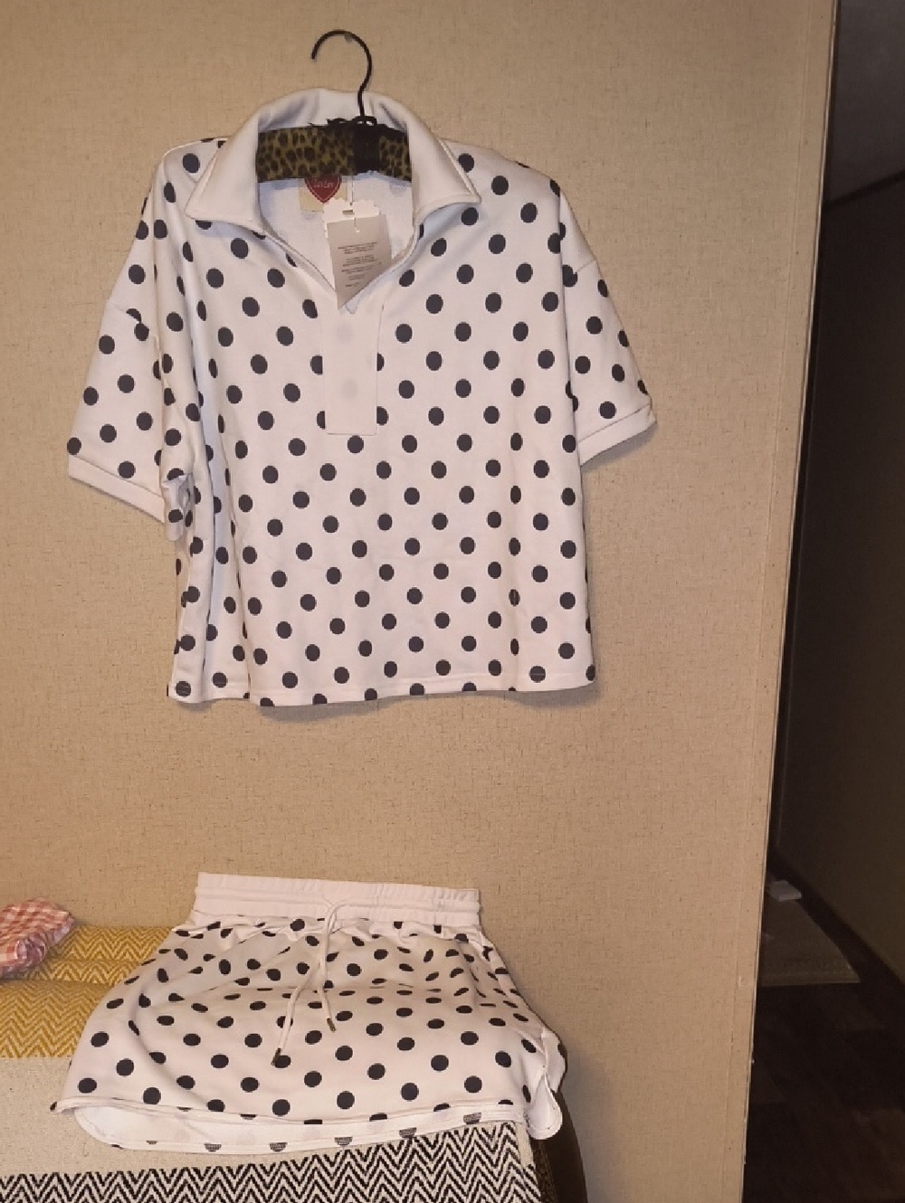 White and Black Polka Dot Short Sleeve Top & Shorts Set